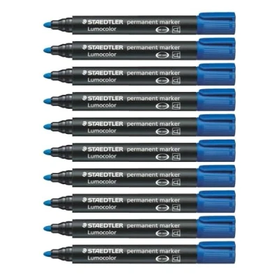 Bild av Staedtler 352 3 Lumocolor Marker permanent Rundspitze, 2 mm, 10 Stück, blau
