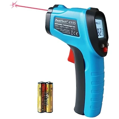 Bild av PeakTech 4935 infraröd termometer/pyrometer med laser, 50 C ... 400 C, mätpunktförhållande 12:1, för snabb yttemperaturmätning 0,5 sec, utsläppsgrad 0,95 fast