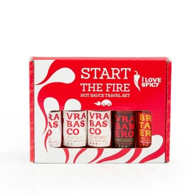 Bild av I LOVE SPICY Start the Fire Travel Set (5 x 20ml) med 5 Olika Chilisåser, Presentset Varm Sås Kryddiga Såser Från Mild till Het, Hetta 1 5/5