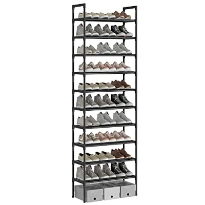 Bild av AcornFort® S 538 10 nivåer svart justerbar skoförvaring hög skohylla organisering hyllstativ för 30 par skor, 56 x 170 cm, robust design, platsbesparande
