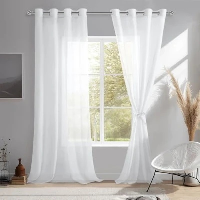 Bild av DWCN Sheer Voile gardin transparent med öljetter 2 stycken öljettskynke för vardagsrum, babyrum, sovrum, vit, 260 x 140 cm (H B),