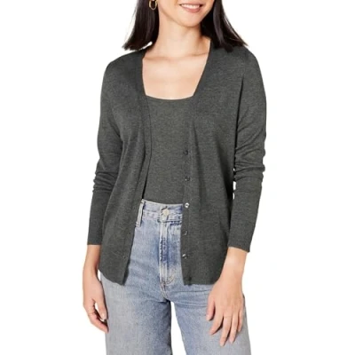 Bild av Amazon Essentials Kvinnors Lätt V ringad cardigan tröja (finns i plusstorlek), Kolsvart ljung, S