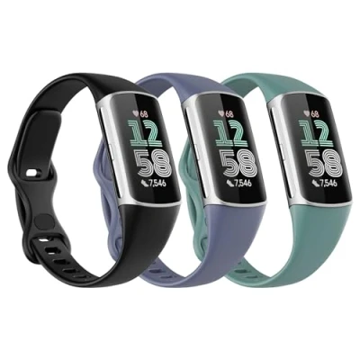 Bild av Astorgos 3 Pack Slim Straps Compatible with Fitbit Charge 6/Charge 5 for Women Men, Soft TPE Watch Strap Thin Band Replacement Wristband, Black/Pine Green/Blue Gray