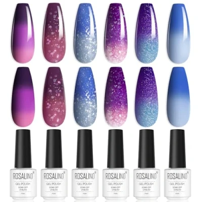 Bild av ROSALIND UV Gel Nagellack Set, 6 färger Blå Lila Rosa UV/LED Polish Nagelgel Nagellackset
