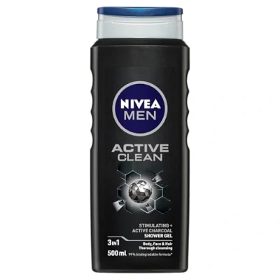 Bild av Nivea Män Active Clean duschgel för kropp, ansikte och hår, 6 pack (6 x 500 ml)