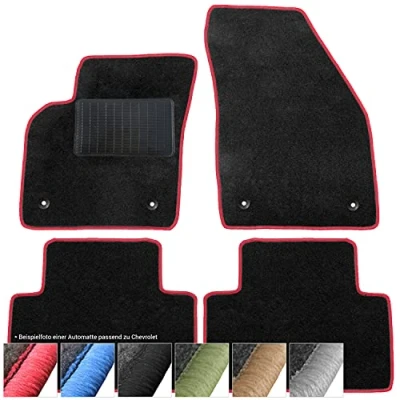 Bild av moto MOLTICO Dörrmattor bil velour bilmattor svart set 4 delar lämplig för Chevrolet Camaro från 2006 (röd dekorativa sömmar)