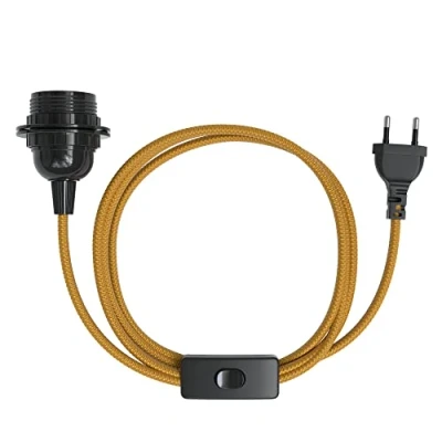 Bild av EAZY CASE E27 lamphållare med 3,5 m kabel av tyg, strömbrytare, skruvring för lampskärm och strömkontakt perfekt lampupphängning hängande lampor, pendellampor, gör det själv lampa, svart