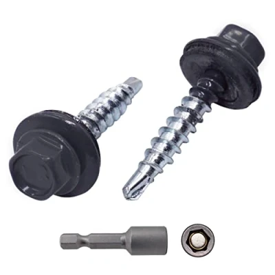 Bild av (Förpackning med 250 st) Takskruvar i metall, 4,8 x 35 mm målade självborrande skruvar EPDM brickor, plåtskruv (250, grafitgrå RAL 7024)