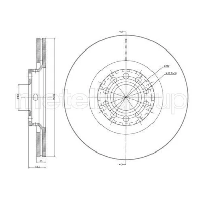 Bild av METELLI 23 0726C Disque de frein 312,0 25,0 5 68,0 ventilé peint AUDI: A4 B7 Avant, Berline, B6 VOLKSWAGEN: Passat B5 GP Break