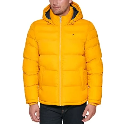 Bild av Hooded Puffer Jacket herr Down Alternative Outerwear Coat Jacket, Arktisk gul, L