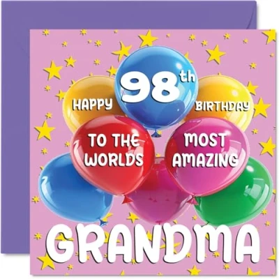 Bild av 98:e mormor födelsedagskort världens mest fantastiska grattis på för från barnbarn barnbarn, 145 mm x ålder 98 nittio åtta gratulationskort