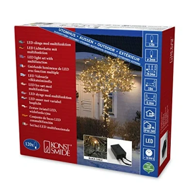 Bild av Konstsmide Micro LED ljusslinga, med multifunktion, 120 bärnstensfärgade dioder, 24 V extern trafo, svart kabel 3615 800