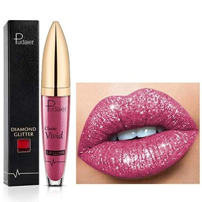 Bild av 18 färger Diamond Glitter Lipgloss Lipstick flytande läppstift matt glans, läppglans långvarig non stick slät och bekväm (06)