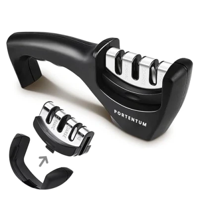 Bild av PORTENTUM Professionell 3 stegs manuell köksknivslipare ergonomisk design med svart/kromfinish