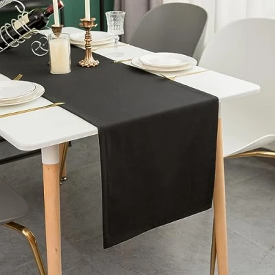 Bild av Simurq Bordslöpare Modern Tvättbar Vattenavvisande Lotuseffekt Utomhus Lättskött Svart Table Runner Bordsband (Svart, 40 x 160 cm)