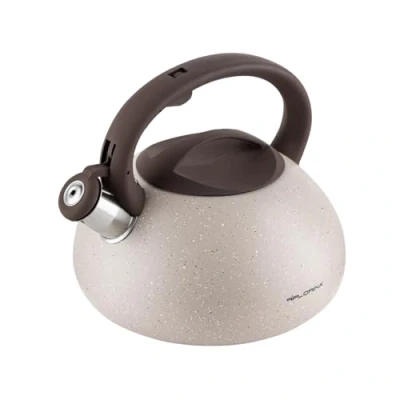 Bild av FLORINA Tekanna för Spis (2,5 l) I Tevattenkokare Rostfritt Stål LAVA Flöjtkokare med Silikonhandtag Automatisk Visselpipa Vattenkokare Induktionsspis, Gasspis och Elspis Färg: Beige