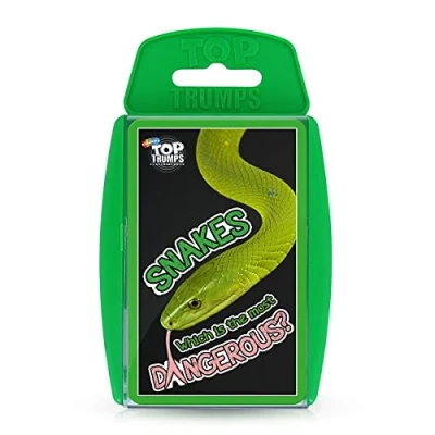 Bild av Top Trumps snakes Classics kortspel, lär dig intressanta fakta om King Cobra, Death Adder och The Grass Snake i detta pedagogiska packade spel, 2 plus spelare är en fantastisk present för åldrarna 6