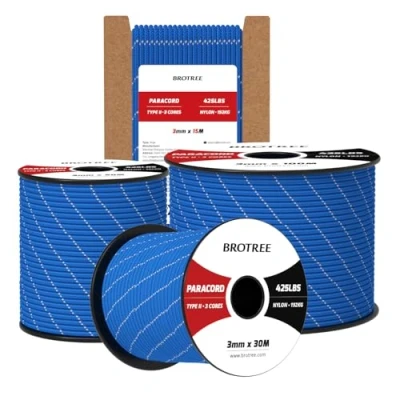 Bild av Brotree 3mm Paracord 425 30M 100% Nylonrep 3 Trådar Sladd Typ II för Utomhus, Hundkoppel, DIY, Hantverk 192kg Brottlast (Reflekterande Mörkblå)