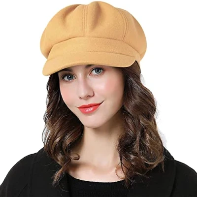 Bild av Superora dambasker, beret, newsboy keps, fransk basker, ull, klassiska höst vår och vintermössor, Khaki, en storlek