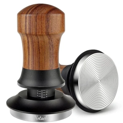 Bild av NOTSEK Tamper 54 mm, espressotamper med ribbad bas, valnöt, kaffetamper 304 bas i rostfritt stål, mm för skärmhållare, baristatillbehör
