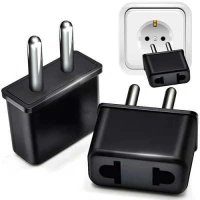 Bild av Retoo resekontakt USA till EU uttagsadapter Tyskland Adapterkontakt reseadapter Amerikansk Frankrike Europa Adapter Amerika 2 stift