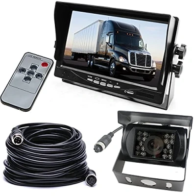 Bild av HUACANG DC 12 24 V backup kameramonitorsystem, vattentät 18 LED mörkerseende omvänd backkamera med 15 m 4 stifts luftfartskabel + 7 tum TFT LCD skärm för stor lastbilsbuss husbilsläp