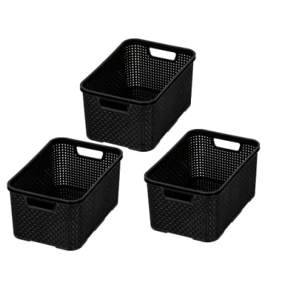 Bild av BranQ Home Essential korg i rottingdesign uppsättning av 3 storlekar S 7 l, BPA fri plast PP, svart, 28,5 x 19,5 12,9 cm, st.