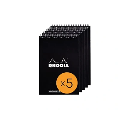 Bild av Rhodia 165039C anteckningsblock, med dubbel spiral, 80 ark prickigt linjerat g, svart, 1 pack (5 stycken)