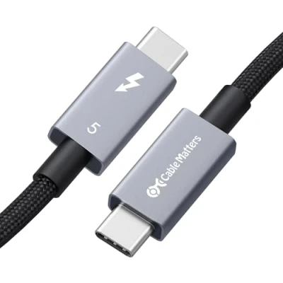 Bild av Cable Matters [Intel certifierad] 80Gbps flätad Thunderbolt 5 kabel med upp till 120Gbps bandbreddsökning och 240W laddning i svart 1m / 3,3ft, kompatibel 4/3, USB4 USB C