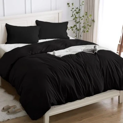 Bild av Påslakan 100% bomull för 1 person 140x200 (1 örngott 50x80, Kvalitetssängset i 150 GSM certifierad enligt Oeko TEX®, Mjukt, Andningsbart, Hypoallergeniskt Svart