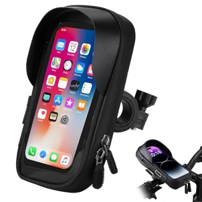 Bild av poraceous mobiltelefonhållare cykel vattentät motorcykel, 360 vridbar för 4,77 tums smartphone med regnhuv styre väska cykelväska cykelhållare