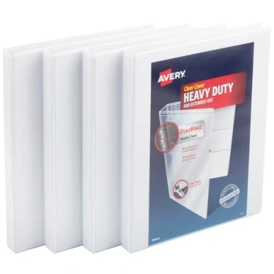 Bild av Avery Heavy Duty View 3 ringpärm, 0,5 tum en touch lutande ring, rymmer 21,5 cm x 28,9 papper, 4 vita pärmar (79709)