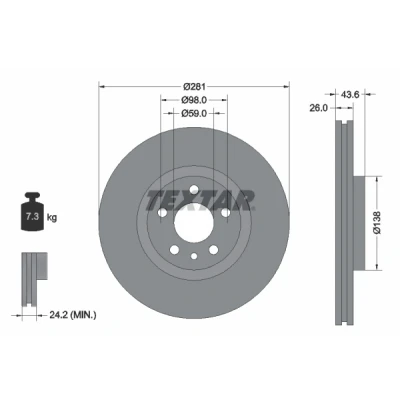 Bild av TEXTAR PRO 92074003 Disque de frein PEUGEOT: Expert I Van, 806, I, CITROËN: Jumpy MPV, Evasion, FIAT: Scudo Break