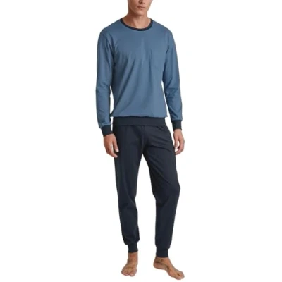 Bild av CALIDA Relax Essentials herrpyjamas, av 100% ekologisk bomull, byxor med tygtäckt elastisk linning, Koronettblå, 46 48