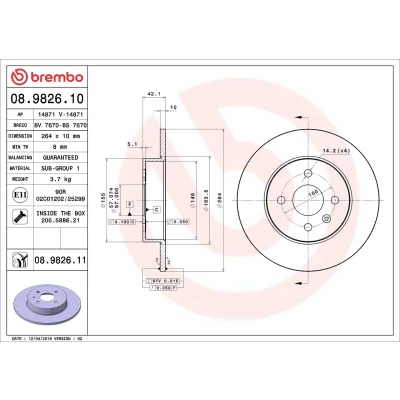 Bild av BREMBO 08.9826.10 Disque de frein 264 10 4 plein avec vis/boulons OPEL: Meriva A, Corsa C 3/5 portes, Astra H TwinTop, VAUXHALL: Mk2