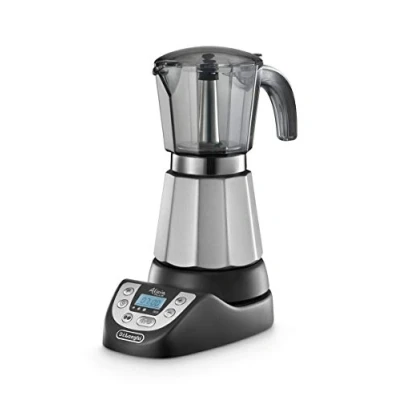 Bild av De&#039;Longhi Alicia PLUS EMKP63.B Elektrisk Moka Kaffekanna 3 6 Koppar, Varmt Kaffe i 30 minuter, ORZO funktion, Automatisk avstängning, Energibesparing, Lätt att använda och rengöra, Svart/Silver