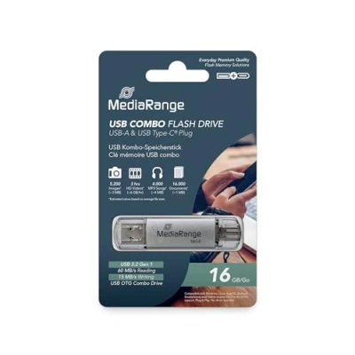 Bild av MediaRange MR935 USB Flash enhet, kombinerad 3.1 och Typ C, 16 GB, Silver