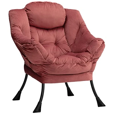 Bild av HollyHOME Fåtölj Relax Vardagsrum, Läsfåtölj Sovrum Bekväma Sammet, Accentstol Soffa i Stål, Rosa