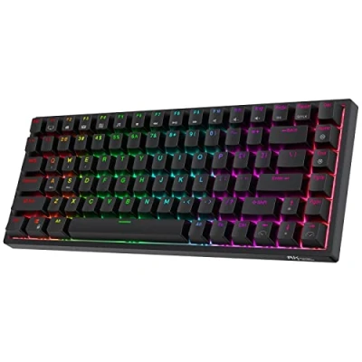 Bild av RK ROYAL KLUDGE RK84 Bluetooth 2,4 Ghz trådlöst mekaniskt speltangentbord, 80% RGB, Tre lägen anslutbart tangentbord med Hot Swappable Switch (röd strömbrytare, svart)