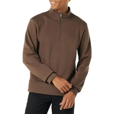 Bild av Amazon Essentials Men&#039;s Långärmad fleecetröja med kvartsdragkedja, Mellanbrun, L