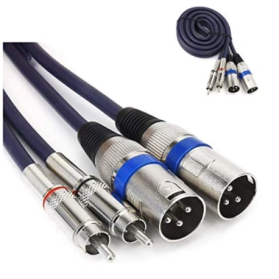 Bild av 2 x XLR hankabel till RCA kabel, adapter, mikrofon ljudkabel kontakt effektförstärkare 1m Mörkblått