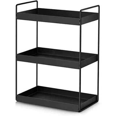 Bild av 3 nivåer hyllor kök underskåp hylla duschhylla badrum bänkskiva arrangör Vanity Bricka kosmetika &amp; Makeup lagring kryddhylla, svart