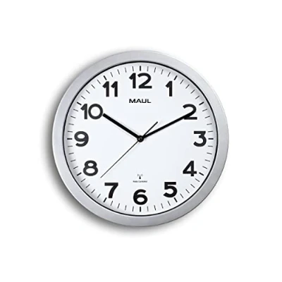 Bild av Maul Väggklocka Maulstep Ø 35 cm, Radioklocka Med Automatisk Tidsinställning, Perfekt För Vardagsrum, Sovrum, Kök, Arbetsrum Och Kontor, Bra Läsbarhet Stora Rum, Silver