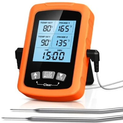 Bild av CIRYCASE Köttermometer Digital, Snabb och Exakt Läsbar Ugnstermometer med Två 16.3cm Mätstickor i Rostfritt Stål, Grilltermometer Bil På/Av, Timer LCD skärm, för Matlagning, BBQ, Kök