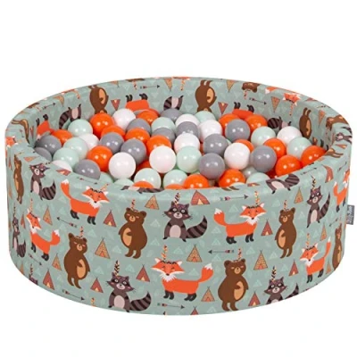 Bild av KiddyMoon Mjuk rund 90 x 30 cm/300 bollar 7 cm/2,75 tum för barn, skumboll pool baby lekbollar rävgrön: orange/mint/grå/vit