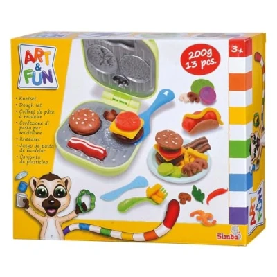Bild av Simba 106324529 Art &amp; Fun Set Leklera Hamburgare Hamburgerset med Leklera, Innehåller 4x50 g Hamburgergrill och Fler Tillbehör, 13 delar, Från 3 år