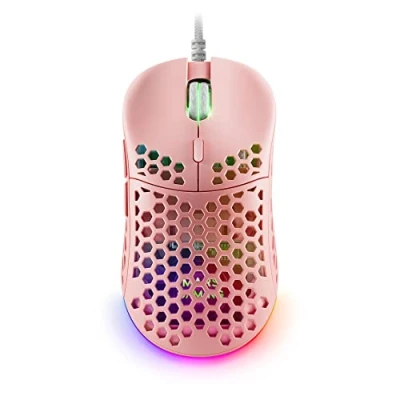 Bild av MARSGAMING Mars Gaming MM55P rosa, RGB Chroma spelmus, ultralätt 55 g, 12800 DPI, HUANO mekaniska brytare