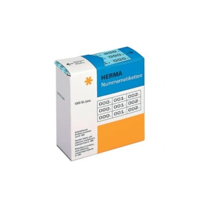 Bild av HERMA 4803 nummeretiketter siffror 0 999, tredubbla (22 x 10 mm, papper, matt) självhäftande, permanenta häftand, löpande nummer klistermärken i en kartongdispenser, 3 000 etiketter, blå