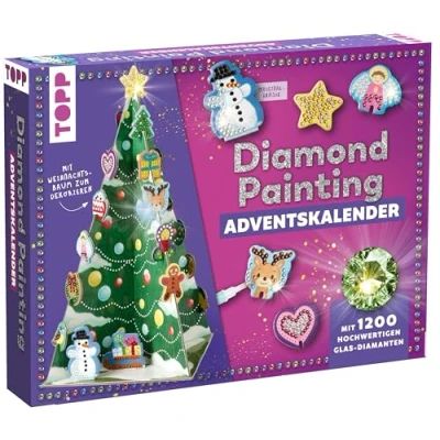 Bild av Weihnachtszauber Der Diamond Painting Adventskalender. Mit Material und Werkzeug für 24 Baumanhänger: Aufstellbaum (30 cm), 1200 Diamanten aus Glas in 19 Farben Anhänger