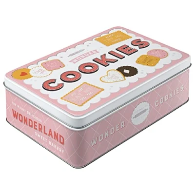 Bild av Nostalgic Art Förvaringsburk i retrostil låg, Wonder Cookies Presentidé för köket, Plåtburk med lock, Deko vintagedesign, 2,5 l